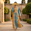 L/XL Crystal Heba Printed Cotton Dress 57" Long Jalabiya TN 646