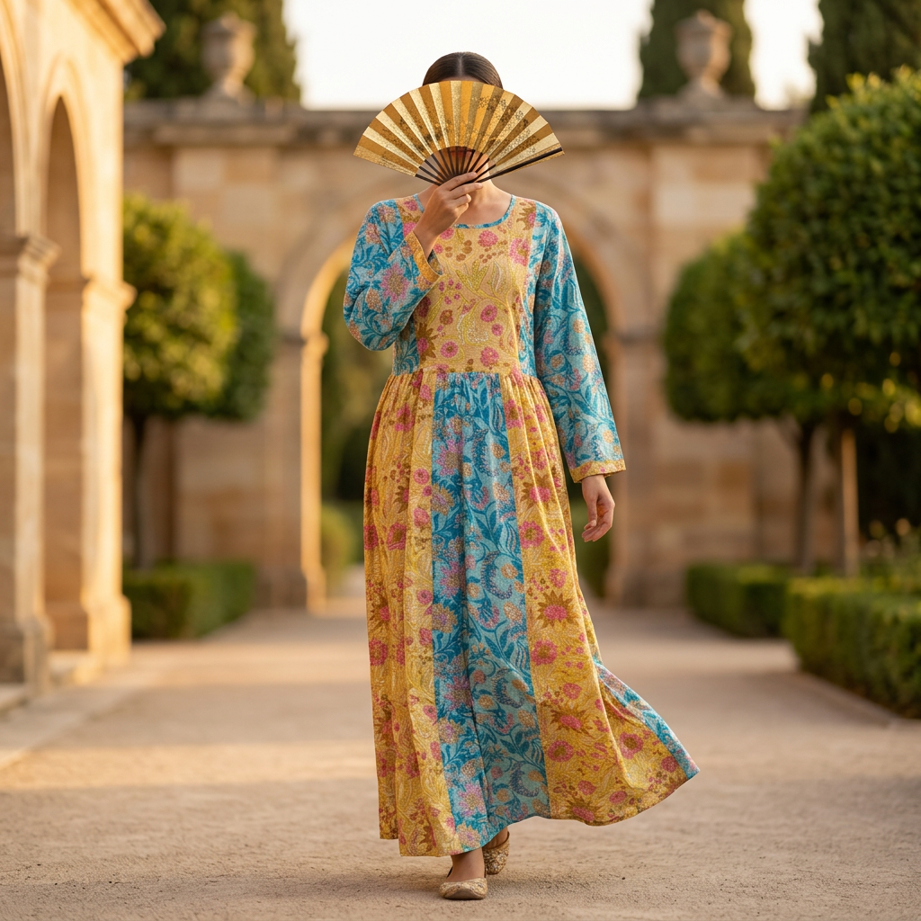 L/XL Crystal Heba Printed Cotton Dress 57" Long Jalabiya TN 646