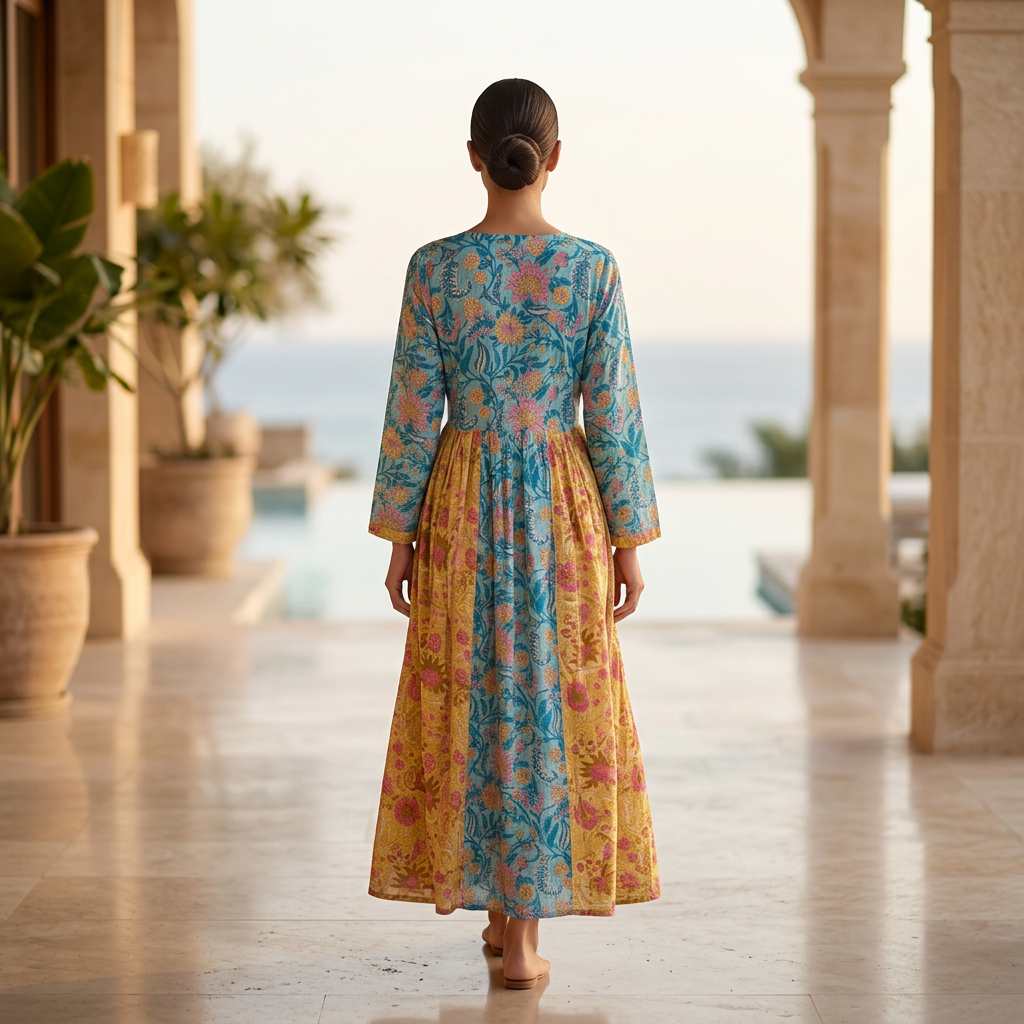L/XL Crystal Heba Printed Cotton Dress 57" Long Jalabiya TN 646