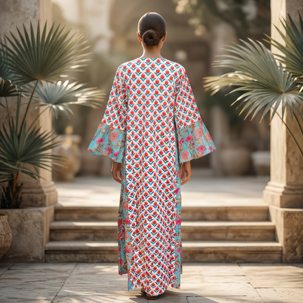 L/XL Crystal Husn Printed Cotton Dress 57" Long Jalabiya TN 647