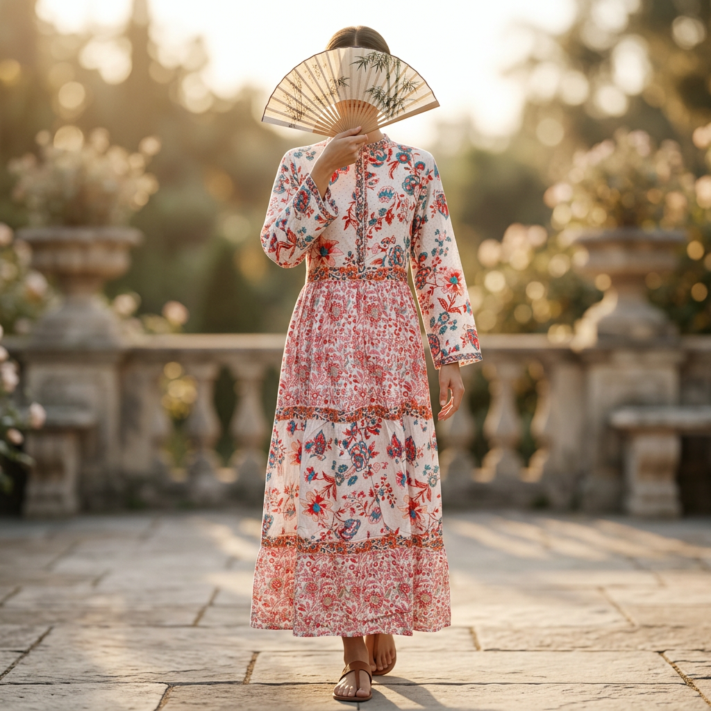 XS/S Crystal Sydney Printed Cotton Dress 54" Long Jalabiya TN 648