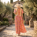 S/M Crystal Rahaf Printed Cotton Dress 57" Long Jalabiya TN 652