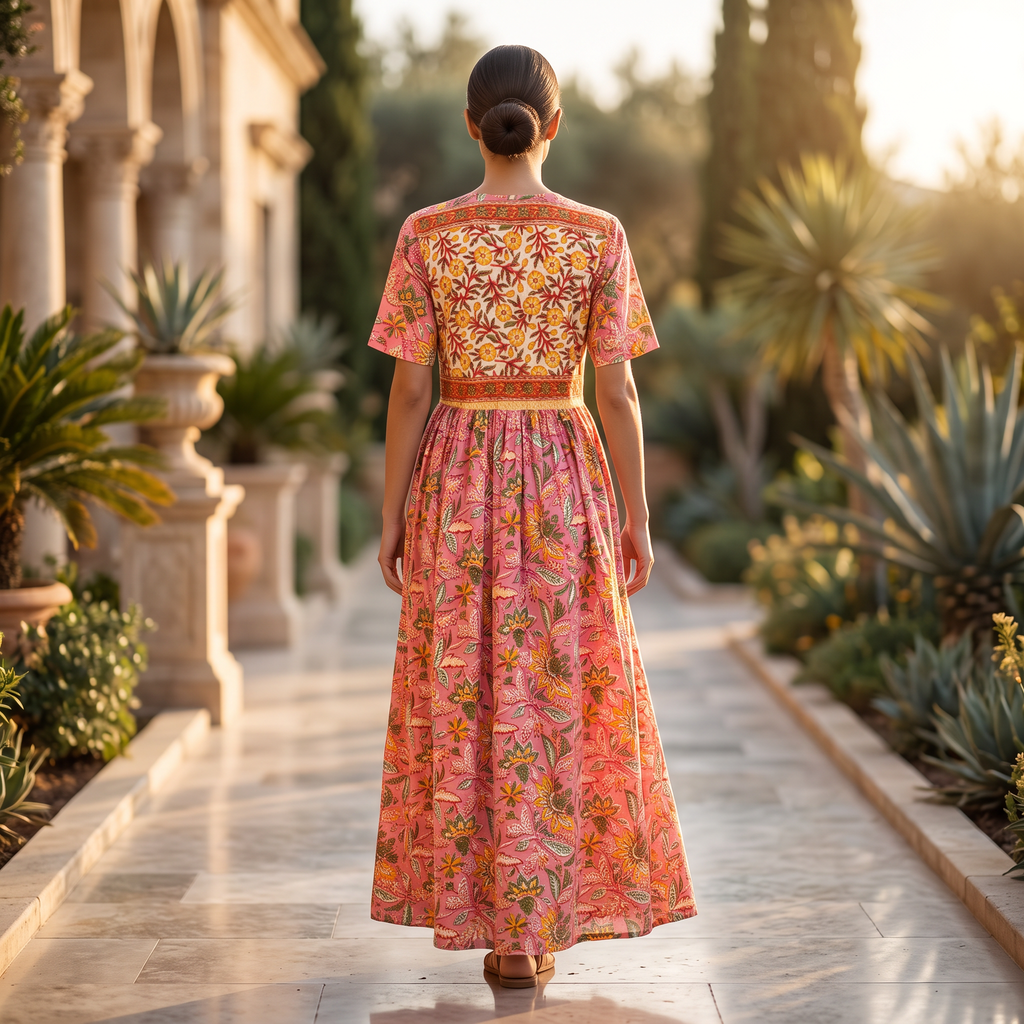 S/M Crystal Rahaf Printed Cotton Dress 57" Long Jalabiya TN 652