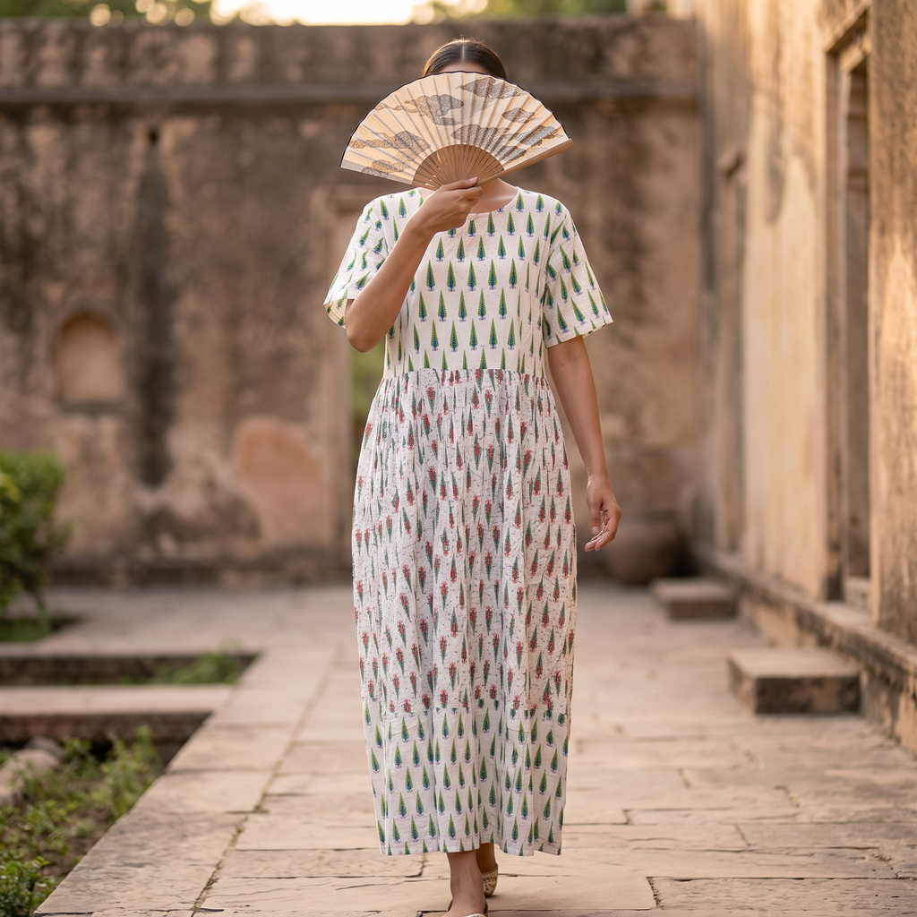 L/XL Crystal Special Printed Cotton Dress 57" Long Jalabiya TN 653