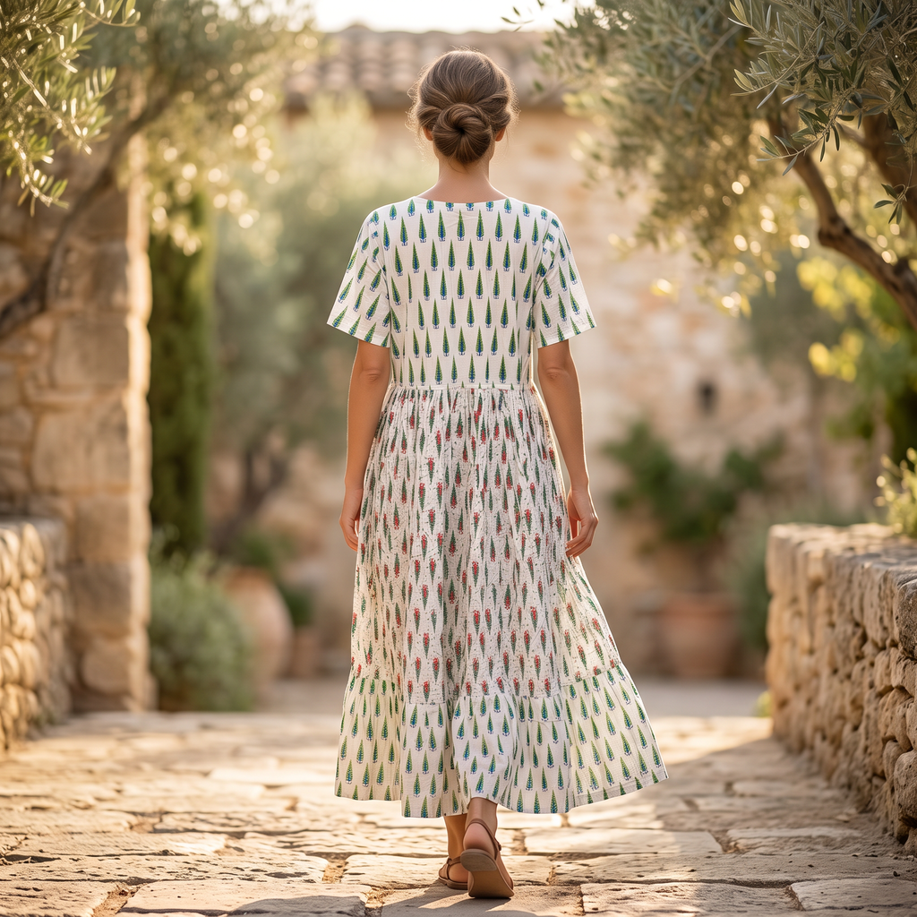 L/XL Crystal Special Printed Cotton Dress 57" Long Jalabiya TN 653