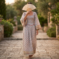 S/M Crystal Elzina Printed Cotton Dress 57" Long Jalabiya TN 654