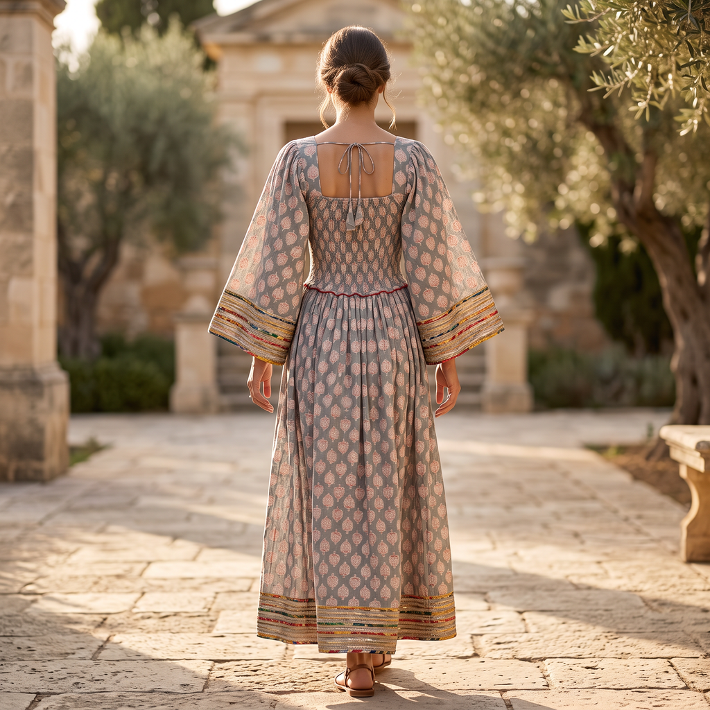 S/M Crystal Elzina Printed Cotton Dress 57" Long Jalabiya TN 654