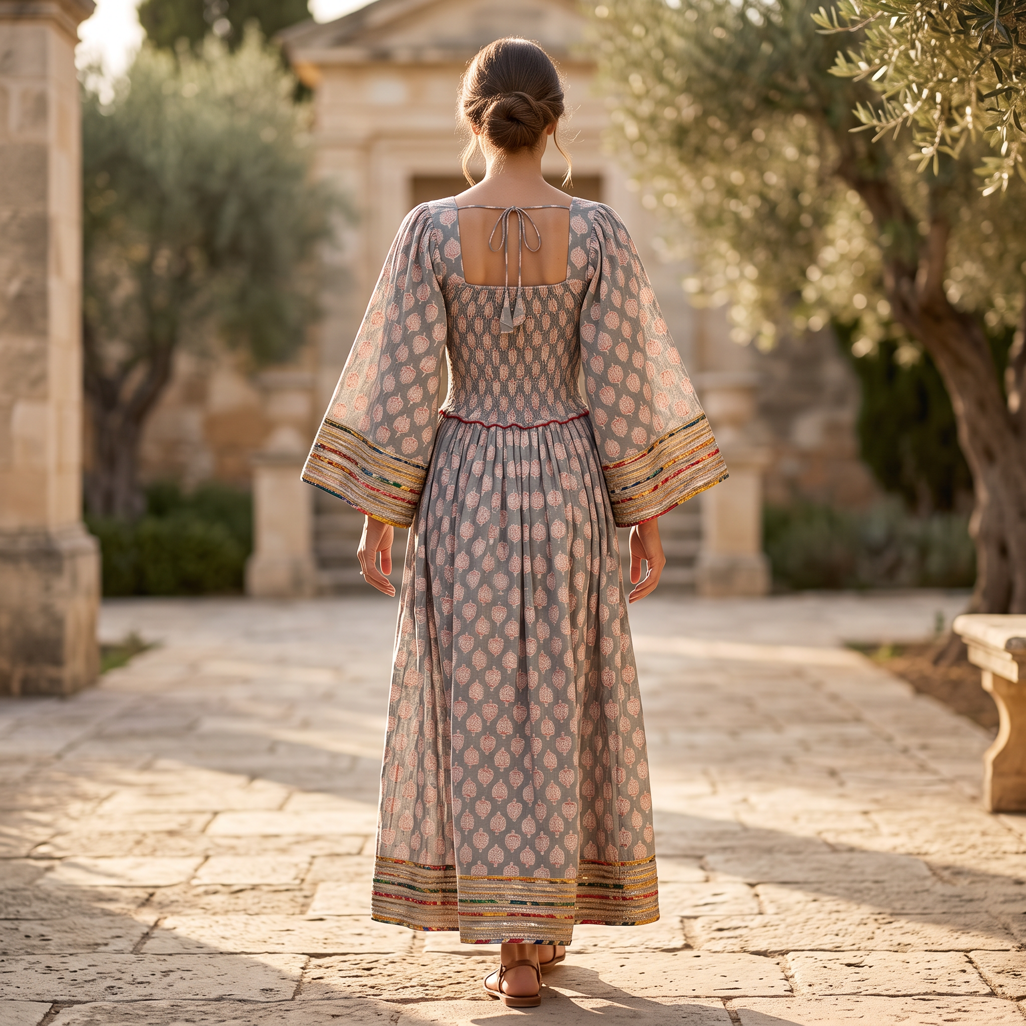 S/M Crystal Elzina Printed Cotton Dress 57" Long Jalabiya TN 654