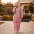 L-XL Harisa Printed Cotton Dress 57" Long Jalabiya TN 657