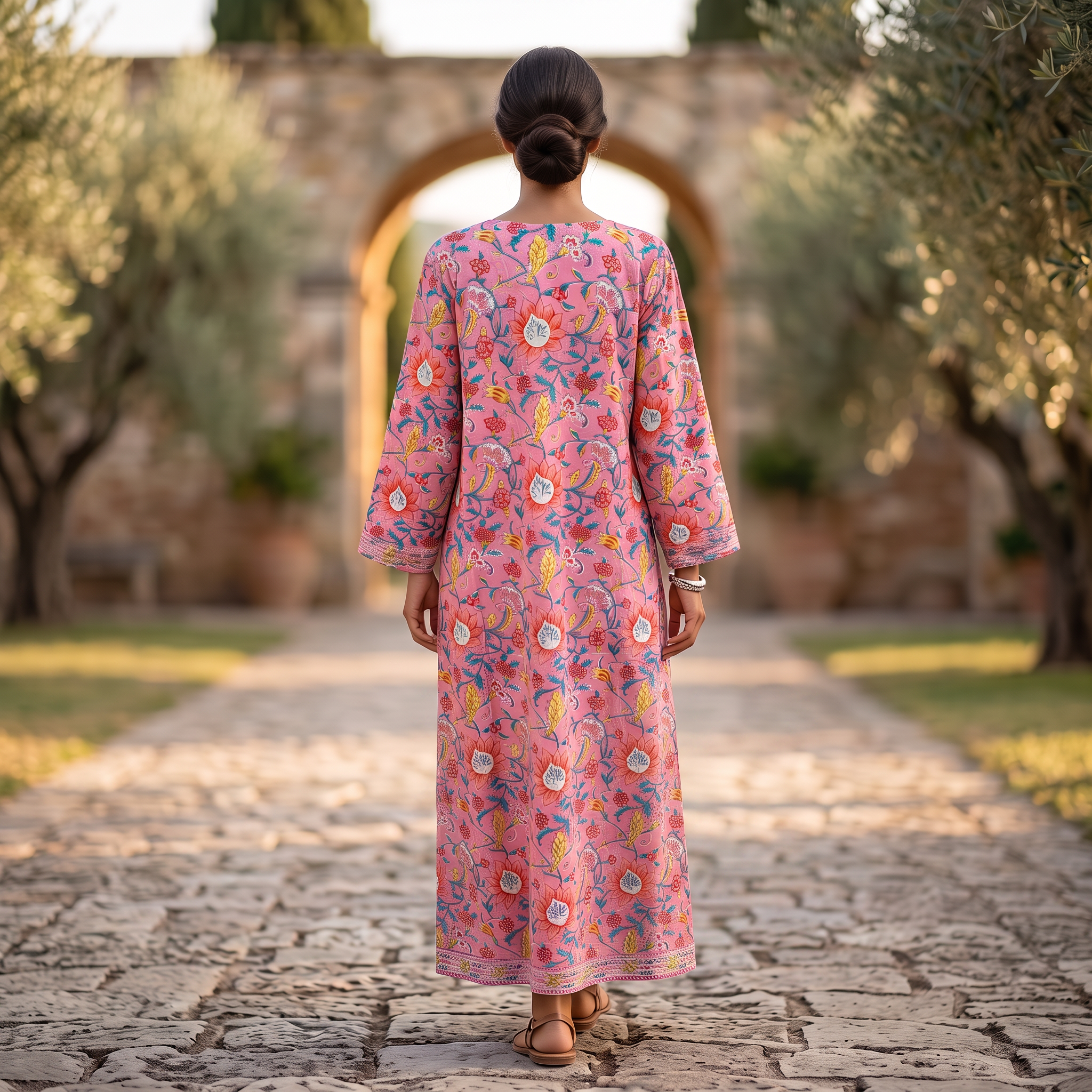 L-XL Harisa Printed Cotton Dress 57" Long Jalabiya TN 657