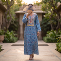L-XL Harisa Printed Cotton Dress 57" Long Jalabiya TN 658