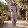 L-XL Harisa Printed Cotton Dress 57" Long Jalabiya TN 659