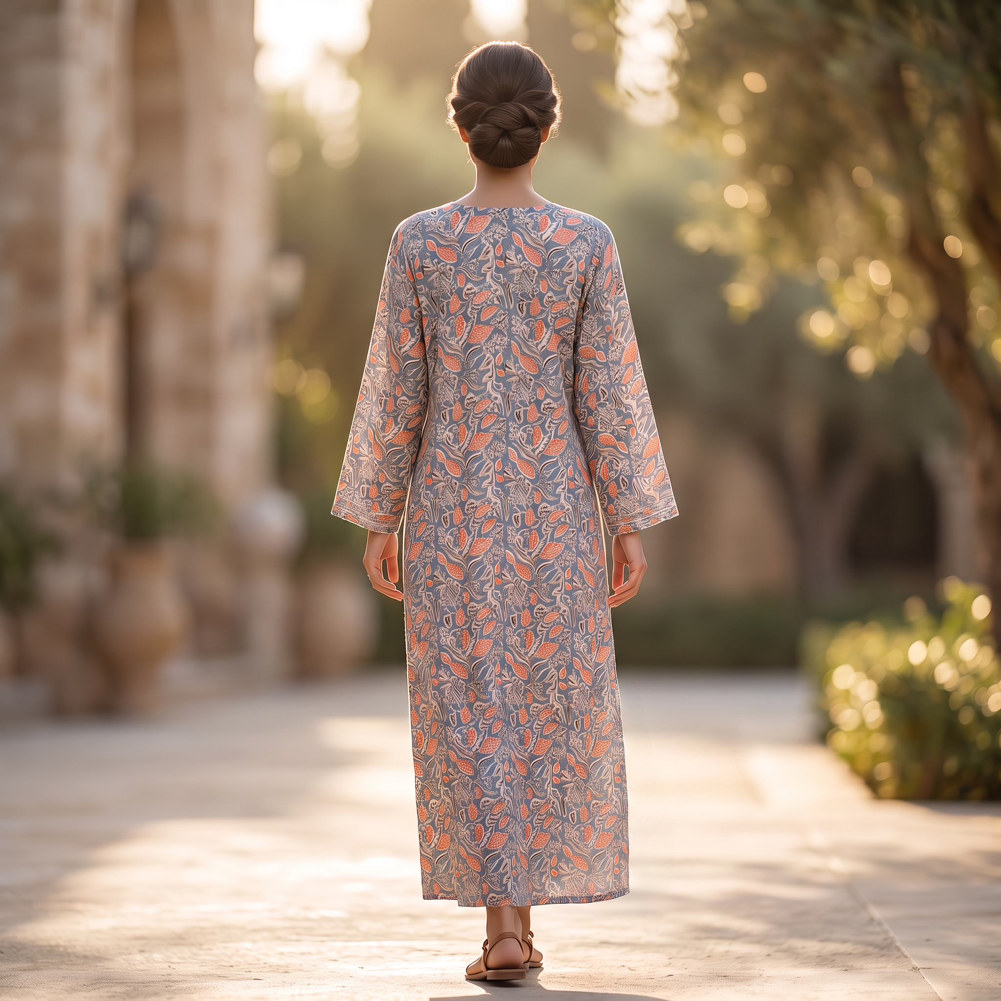 L-XL Harisa Printed Cotton Dress 57" Long Jalabiya TN 659