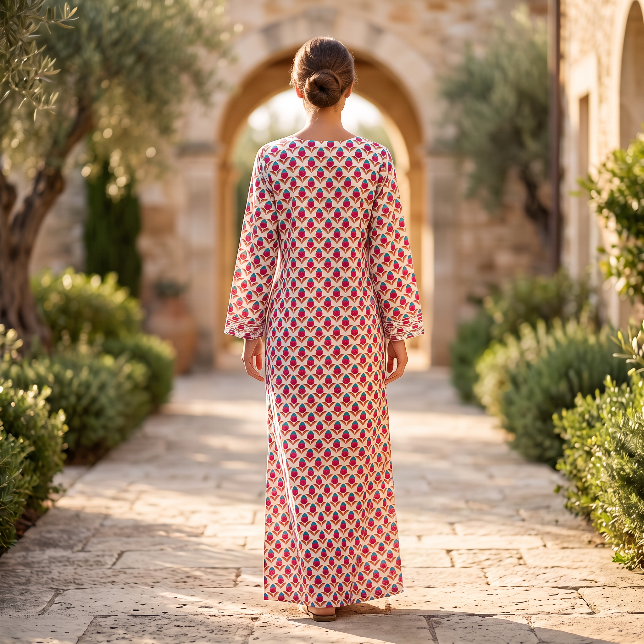 L-XL Harisa Printed Cotton Dress 57" Long Jalabiya TN 660