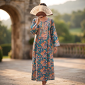 L-XL Harisa Printed Cotton Dress 57" Long Jalabiya TN 661