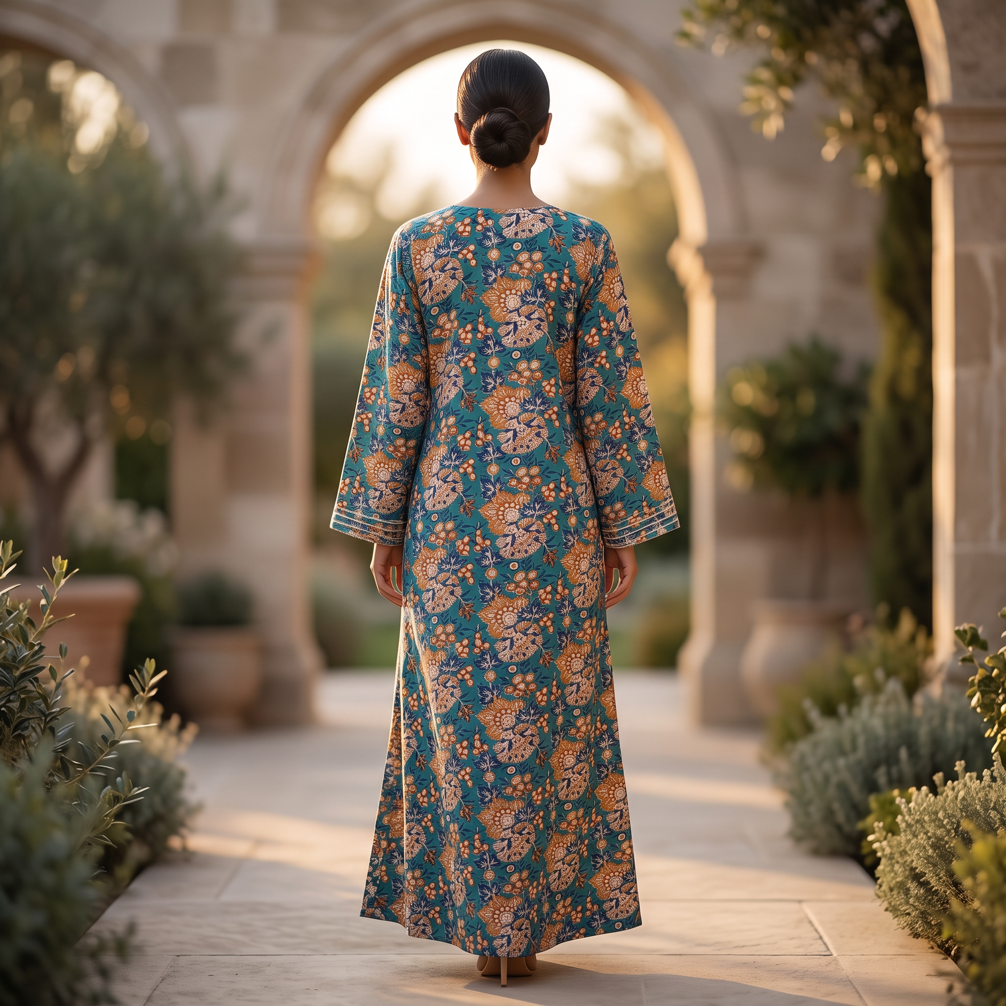 L-XL Harisa Printed Cotton Dress 57" Long Jalabiya TN 661