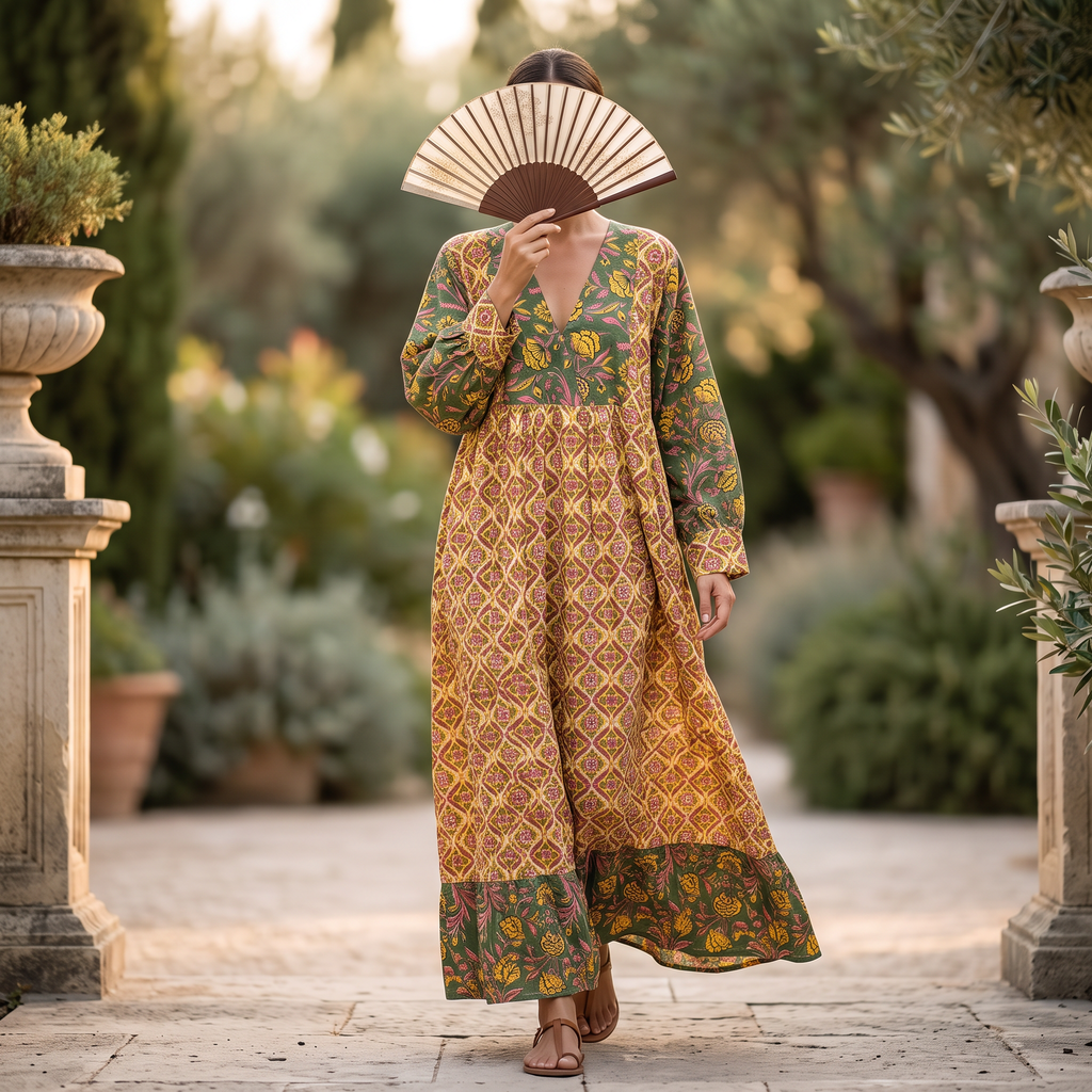 2XL/3XL Yamana Printed Cotton Dress 57" Long Jalabiya TN 663