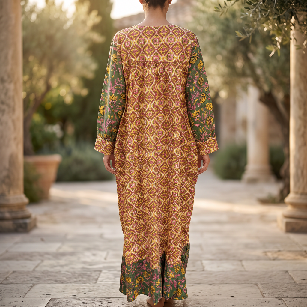 2XL/3XL Yamana Printed Cotton Dress 57" Long Jalabiya TN 663