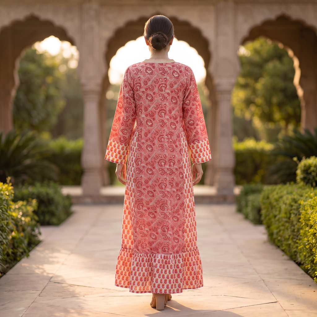 2XL-3XL Safa Printed Cotton Dress 57" Long Jalabiya TN 664