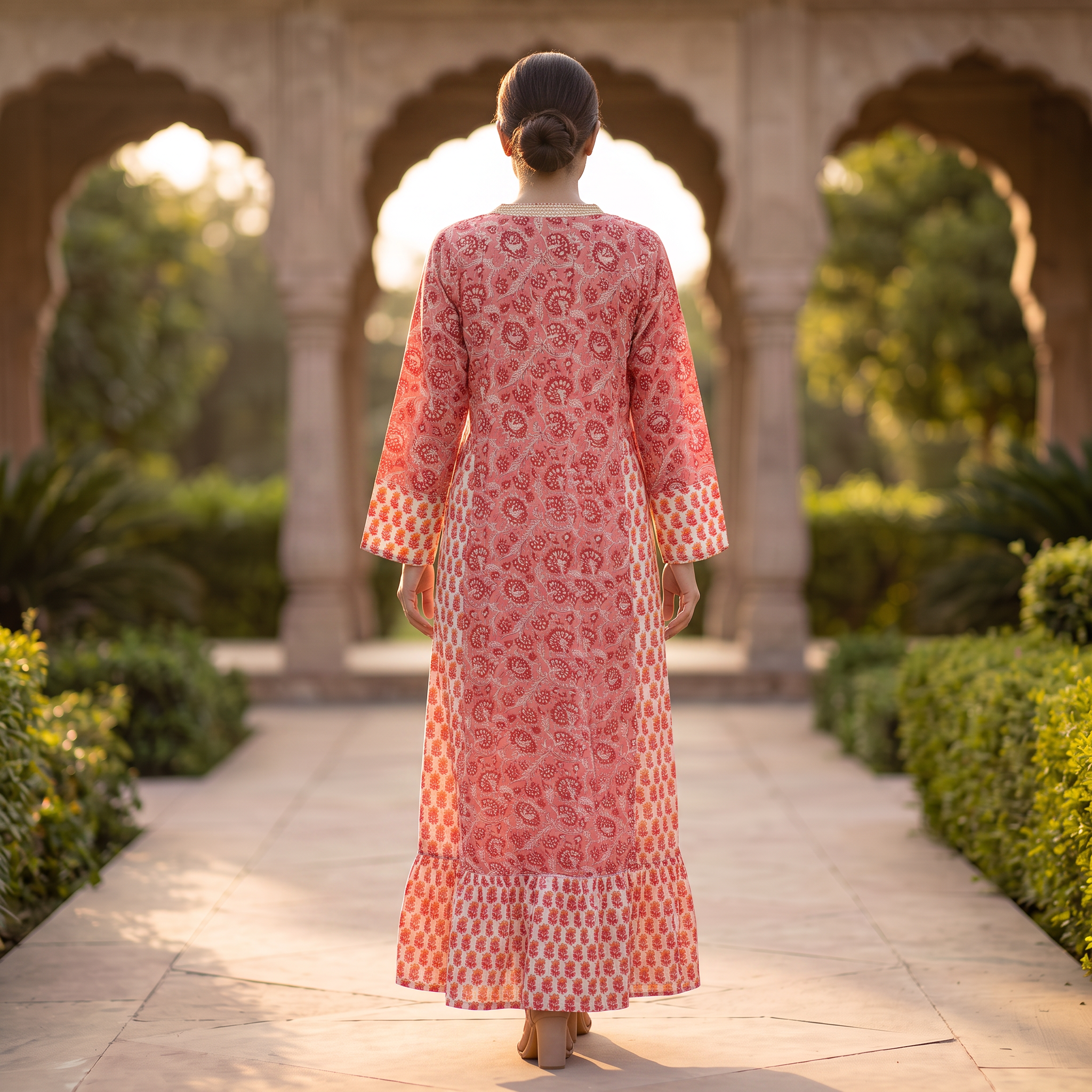 2XL-3XL Safa Printed Cotton Dress 57" Long Jalabiya TN 664
