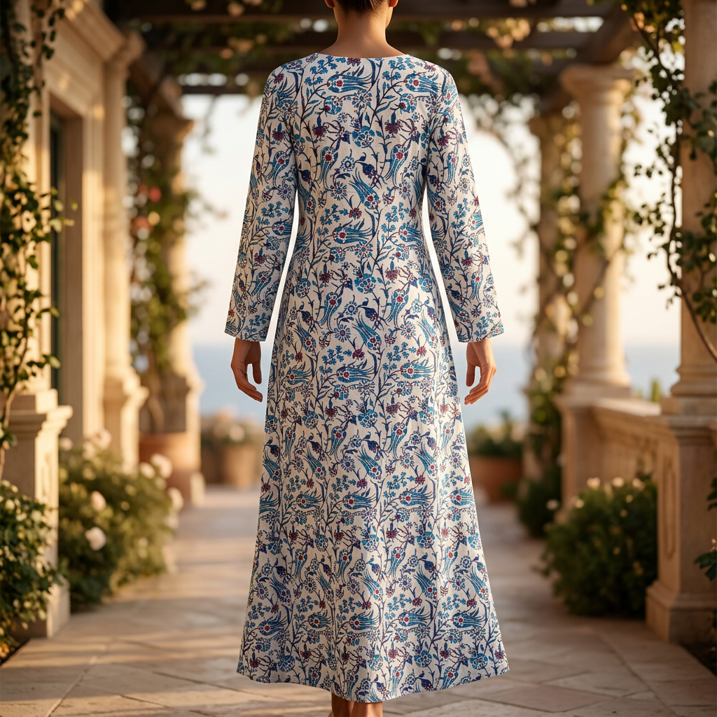 L-XL Harisa Printed Cotton Dress 57" Long Jalabiya TN 665