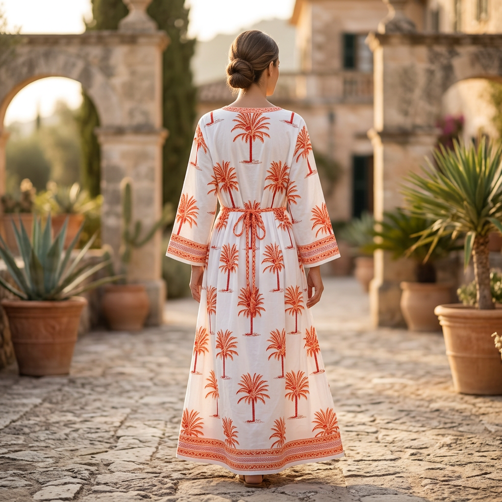 2XL-3XL Crystal Bhopali Printed Cotton Dress 57" Long Jalabiya TN 668