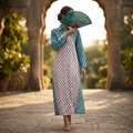 XS/S Crystal Honey Printed Cotton Dress 54" Long Jalabiya TN 670