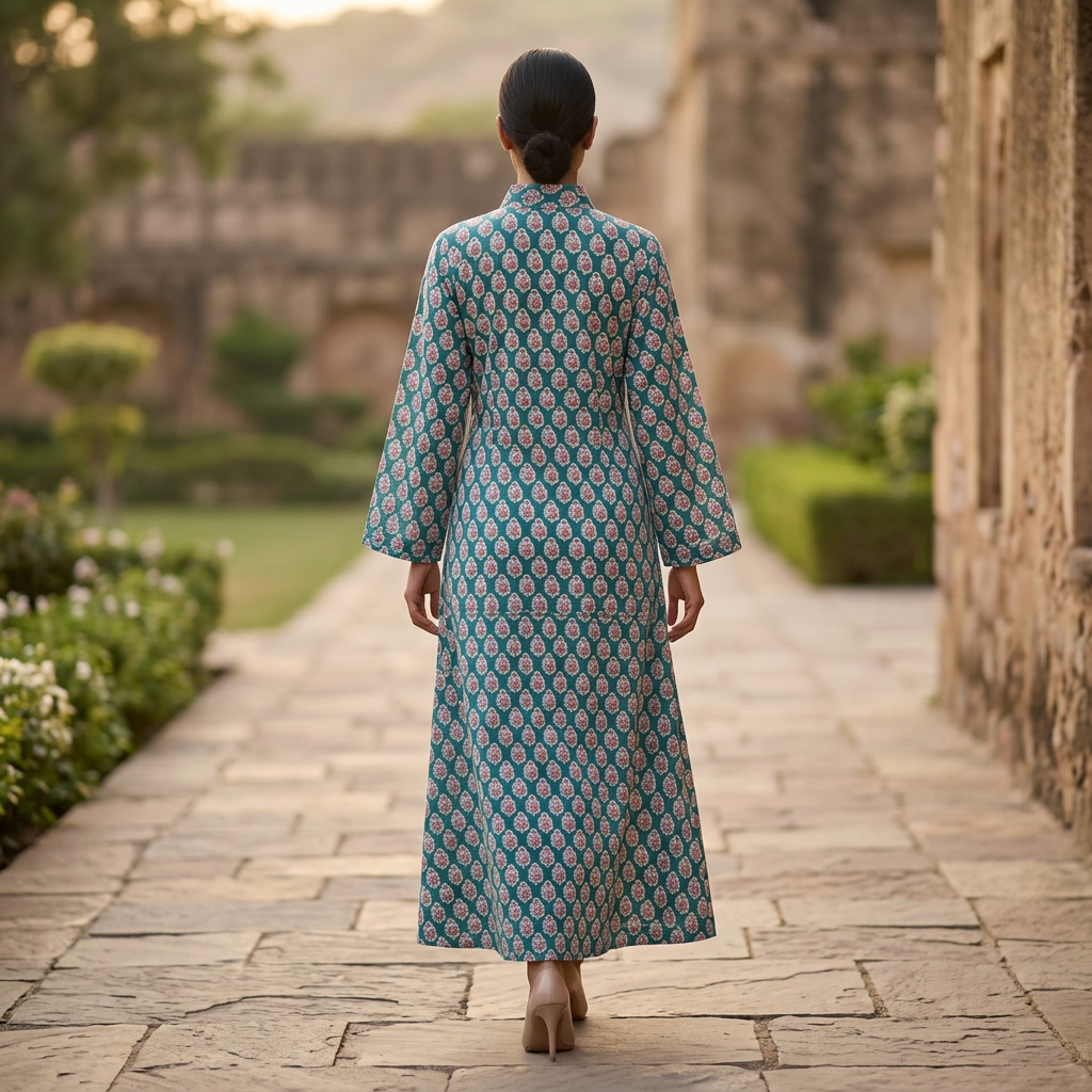 XS/S Crystal Honey Printed Cotton Dress 54" Long Jalabiya TN 670