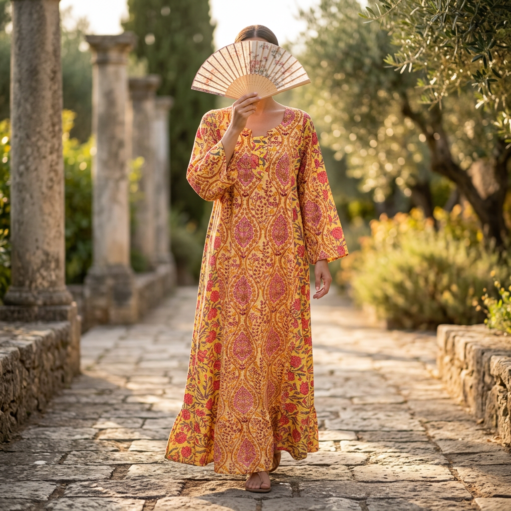 2XL-3XL Crystal Goya Printed Cotton Dress 57" Long Jalabiya TN 671