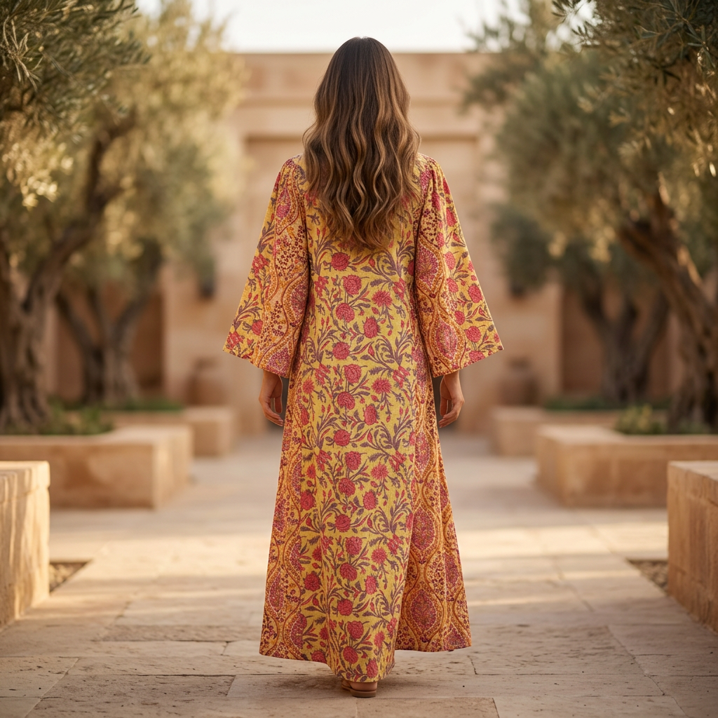 2XL-3XL Crystal Goya Printed Cotton Dress 57" Long Jalabiya TN 672