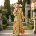 S/M Crystal Husn Printed Cotton Dress 57" Long Jalabiya TN 673