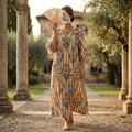 XS/S Crystal Nawaar Printed Cotton Dress 54" Long Jalabiya TN 674