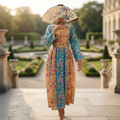 XS/S Crystal Heba Printed Cotton Dress 54" Long Jalabiya TN 675