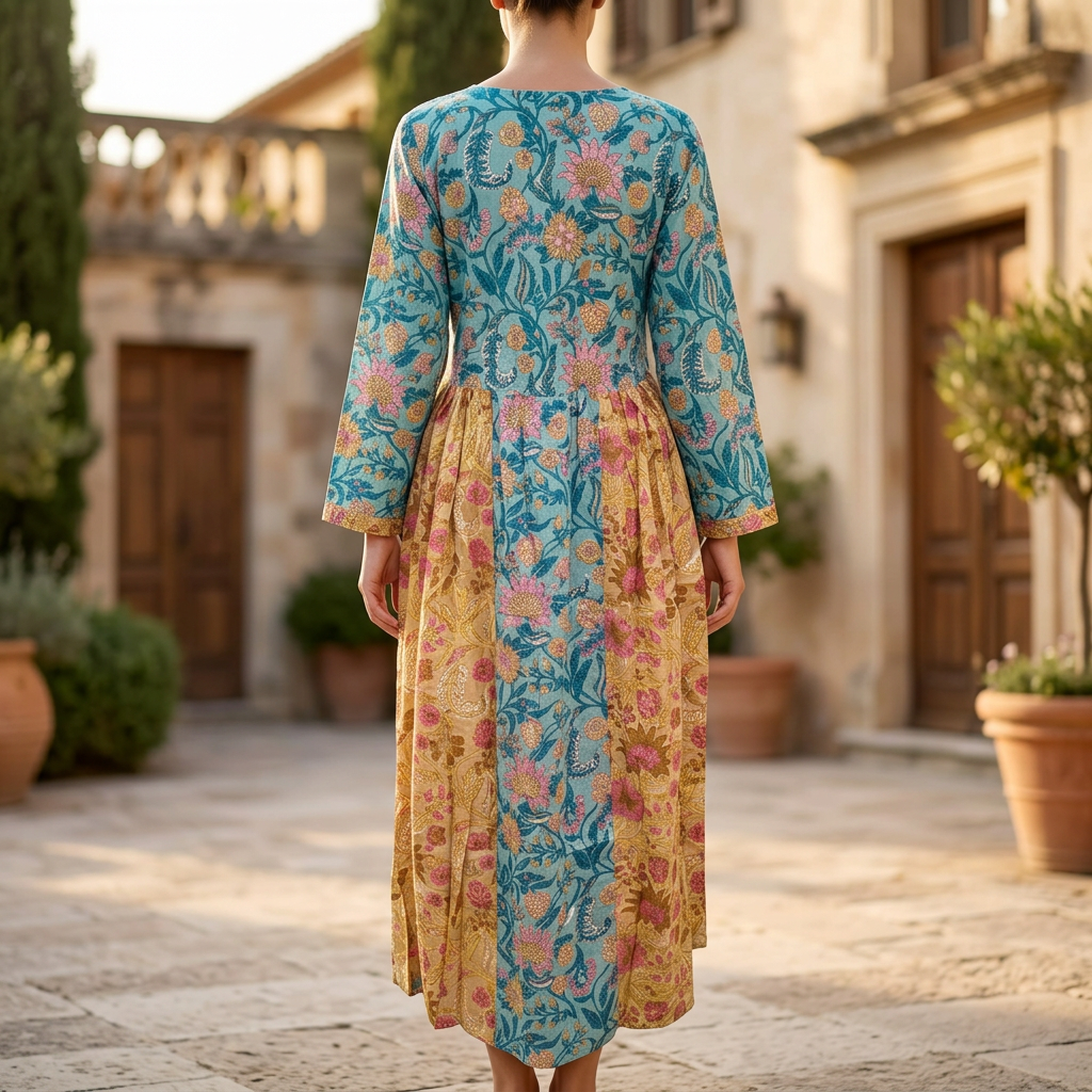 XS/S Crystal Heba Printed Cotton Dress 54" Long Jalabiya TN 675