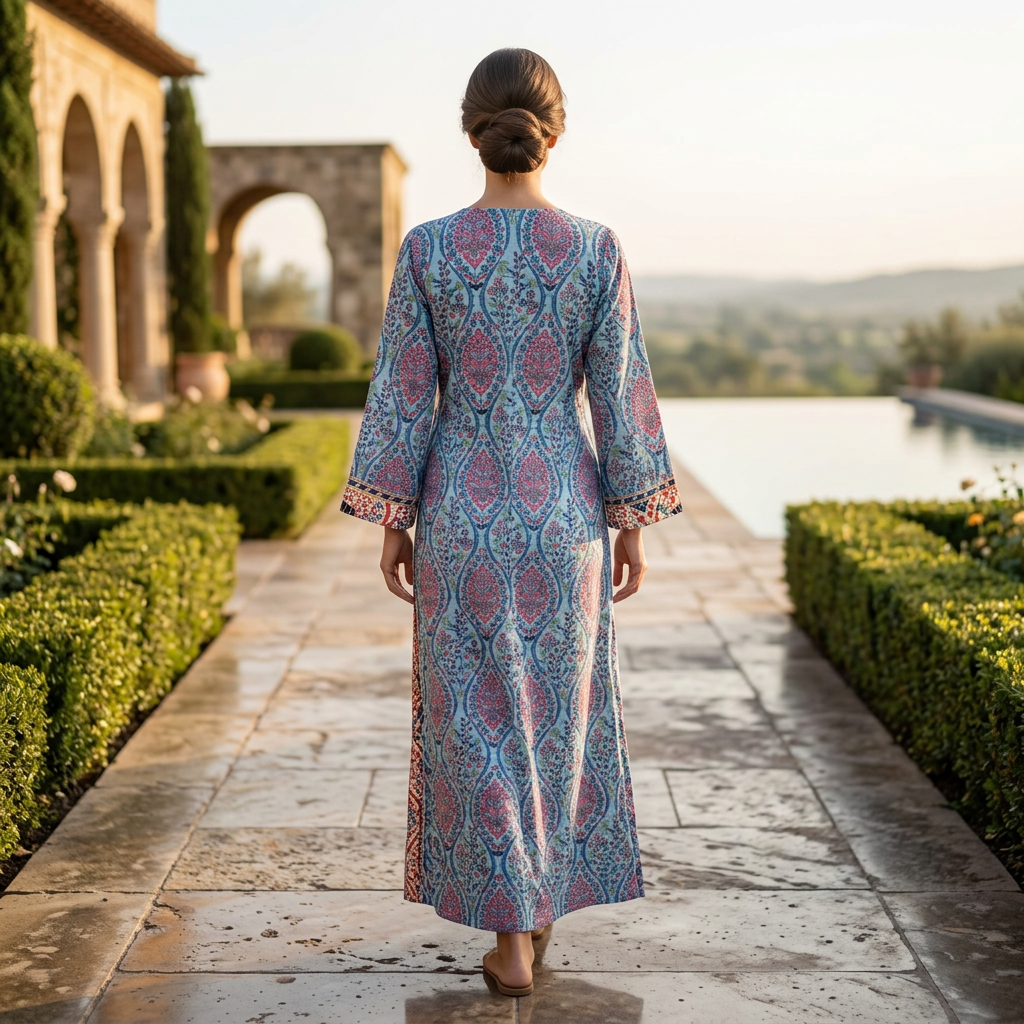 S/M Crystal Lupines Printed Cotton Dress 57" Long Jalabiya TN 676