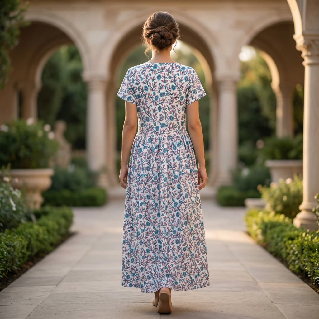 S-M Crystal Precious Printed Cotton Dress 57" Long Jalabiya TN 677
