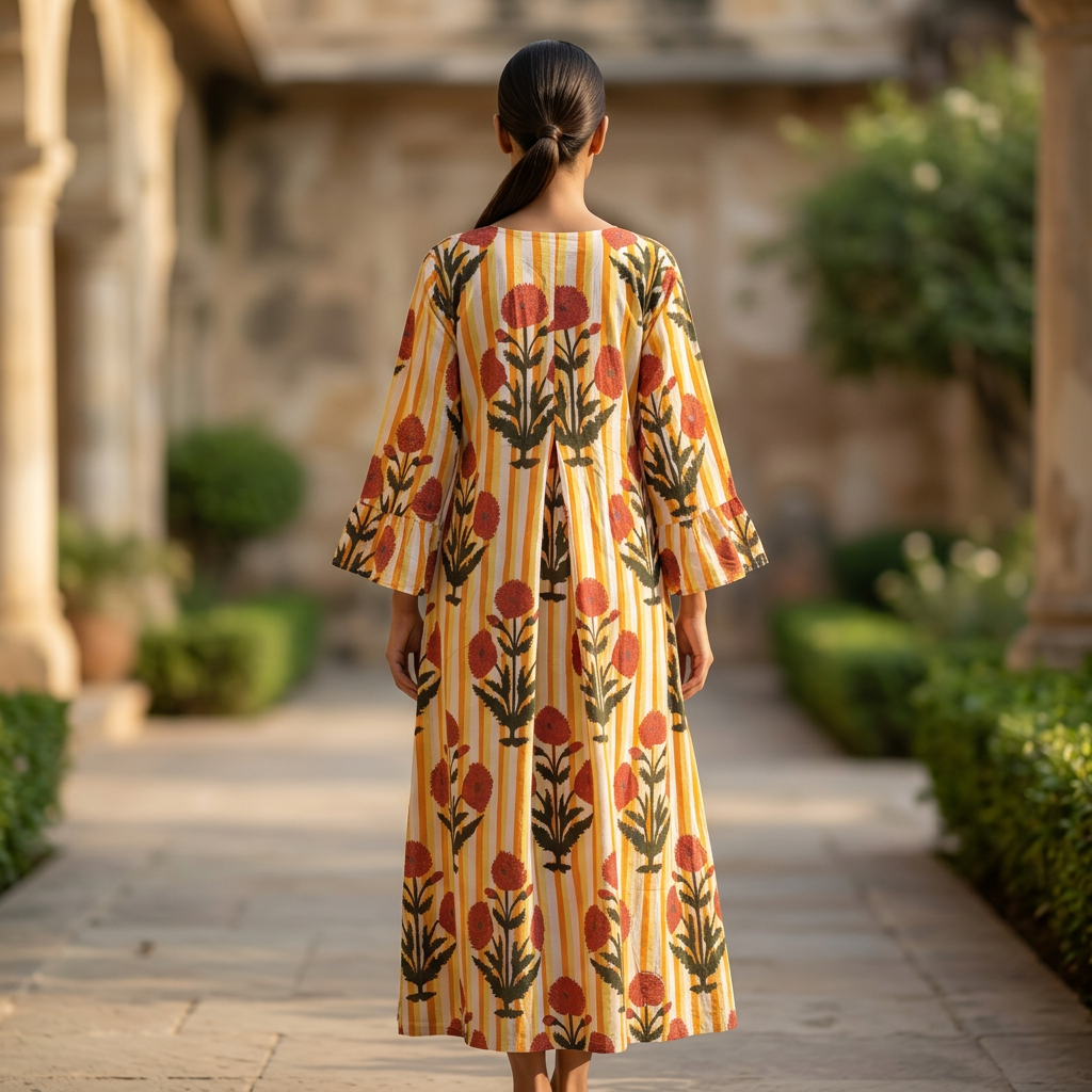 S-M Crystal Rania Printed Cotton Dress 57" Long Jalabiya TN 680