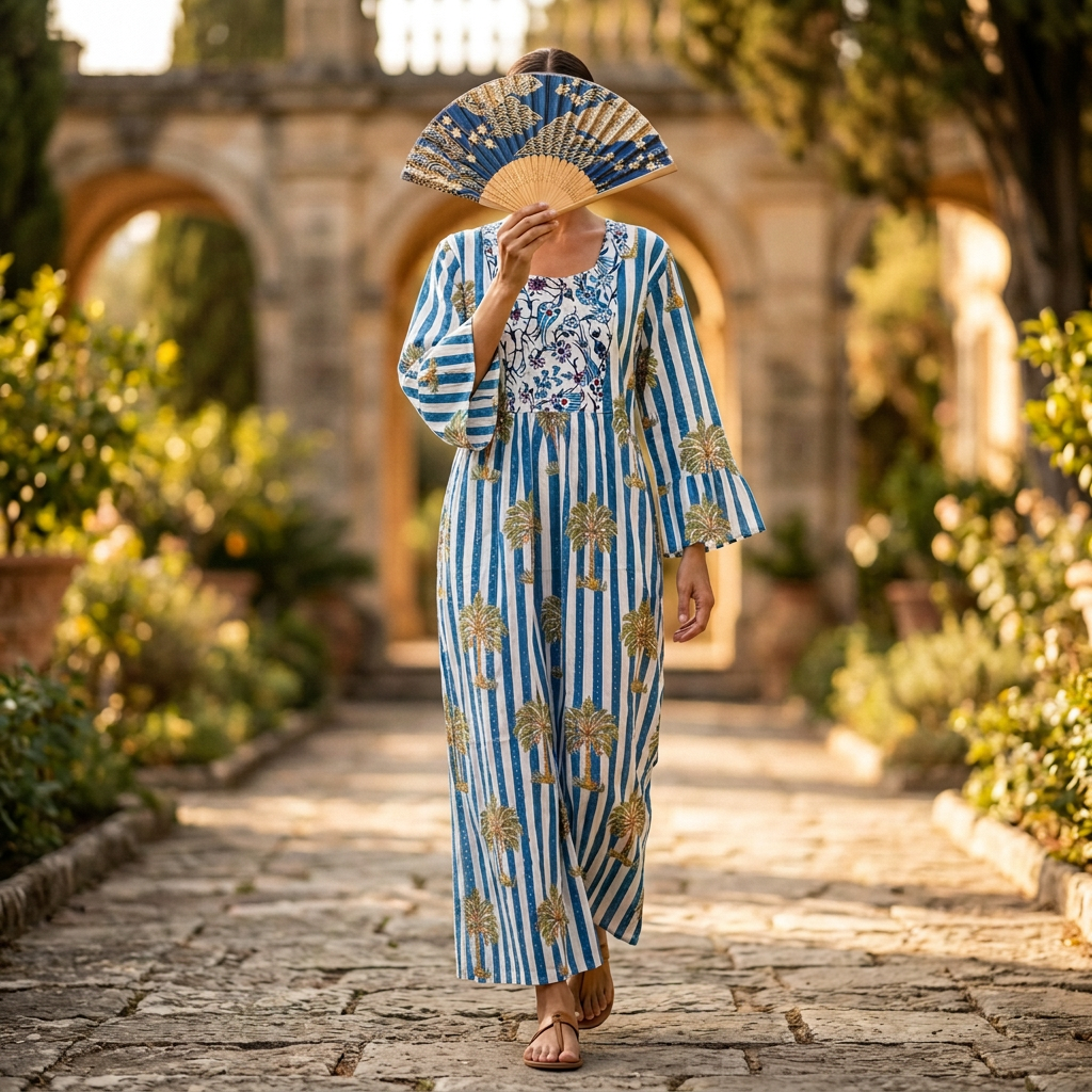 L/XL Crystal Rania Printed Cotton Dress 57" Long Jalabiya TN 681
