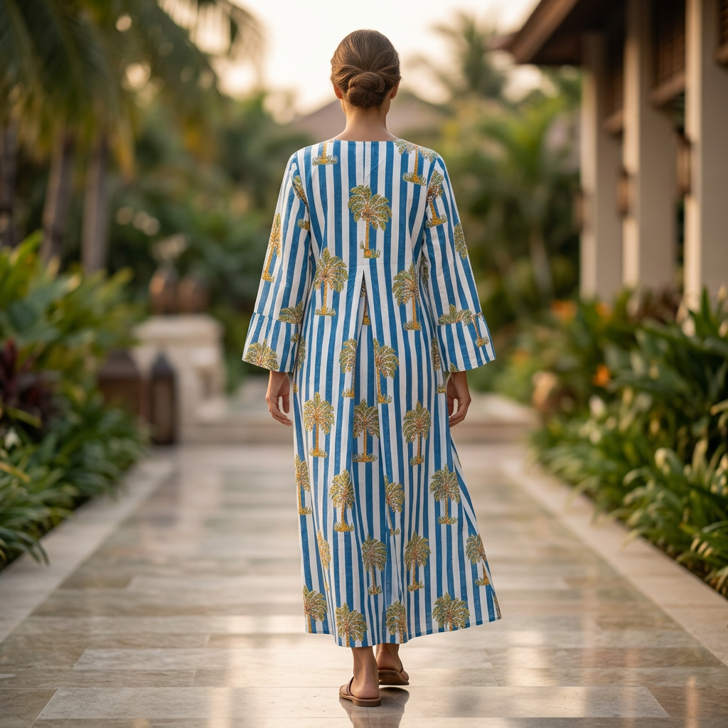 L/XL Crystal Rania Printed Cotton Dress 57" Long Jalabiya TN 681