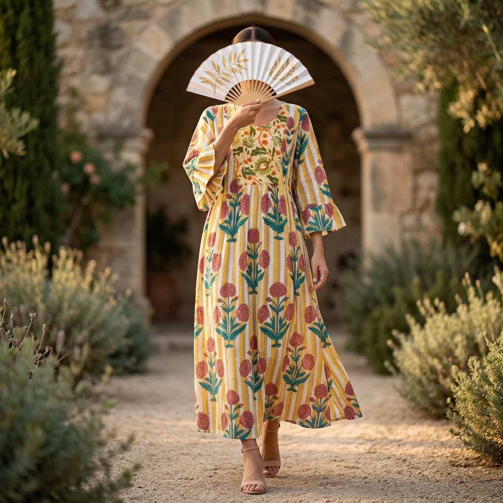 S-M Crystal Rania Printed Cotton Dress 57" Long Jalabiya TN 685