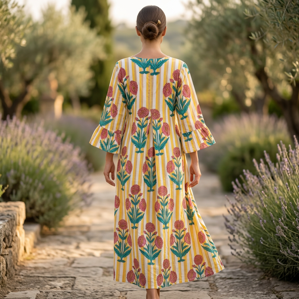 S-M Crystal Rania Printed Cotton Dress 57" Long Jalabiya TN 685