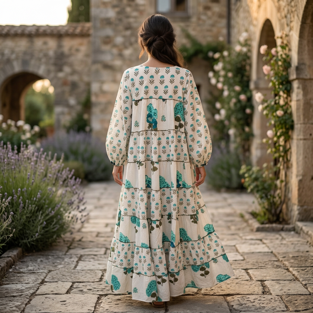 S/M Bushra Printed Cotton Dress 57" Long Jalabiya TN 686