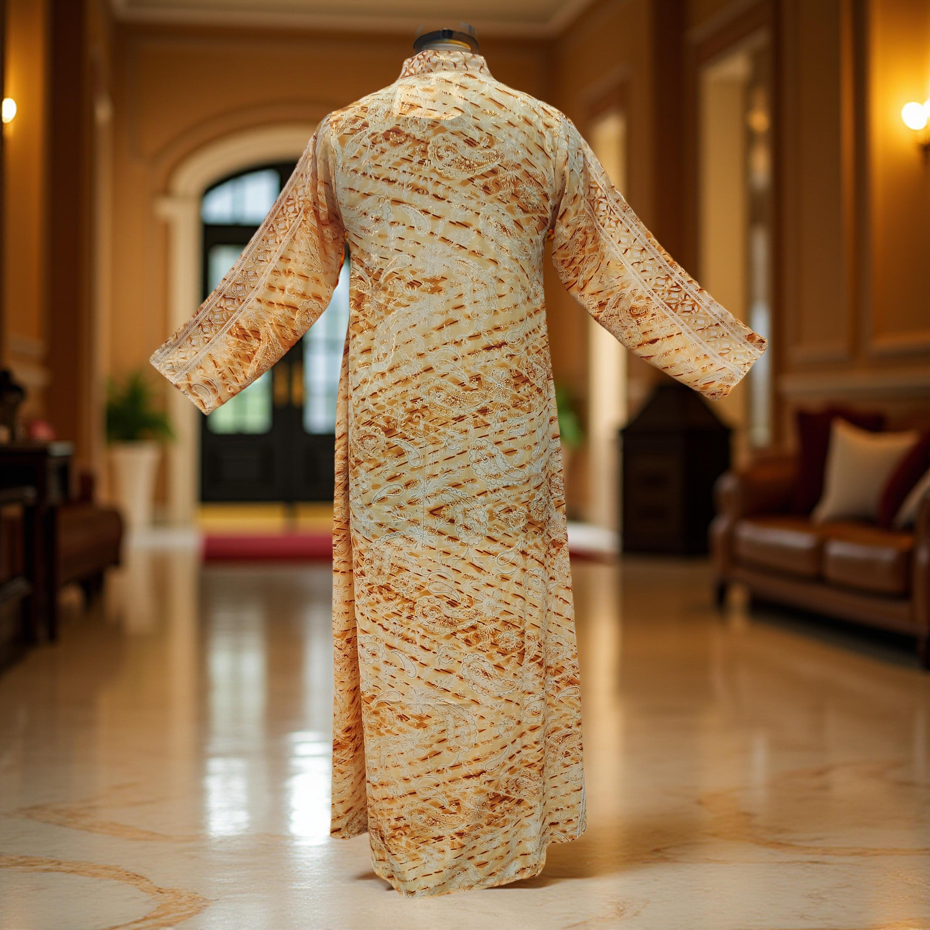S/M Teena Silk Printed Cotton Dress 57" Long Jalabiya