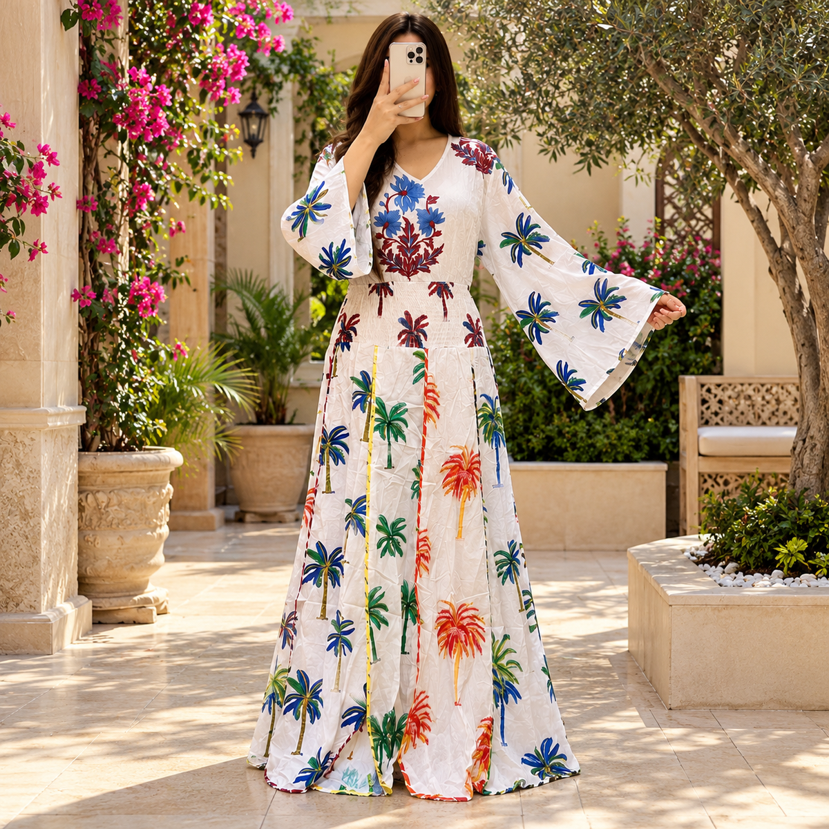 S/M Zayna Printed Cotton Long Dress Jalabiya – 57