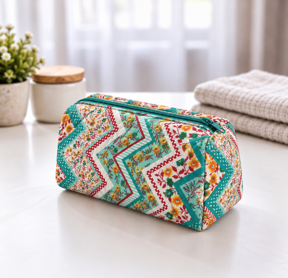 BG 2  Size Cotton Printed Cosmetic Bag With Zipper
