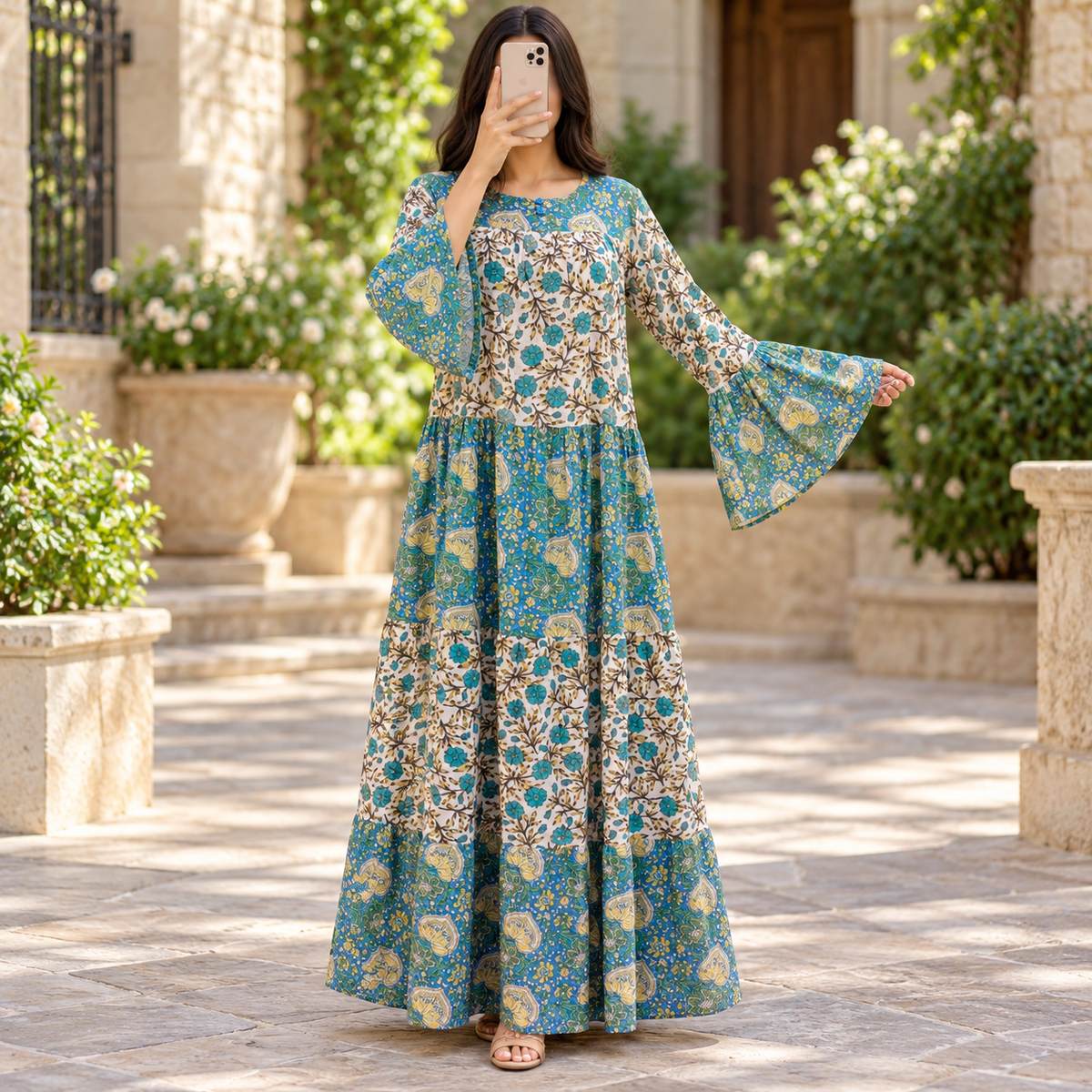 S/M Moon Crystal Printed Cotton Long Dress Jalabiya – 57
