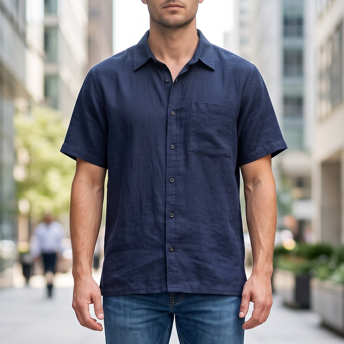 XL Size Luxury Linen Short Sleeve Shirt