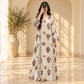 L-XL Special Crystal Printed Cotton Dress 57" Long Jalabiya