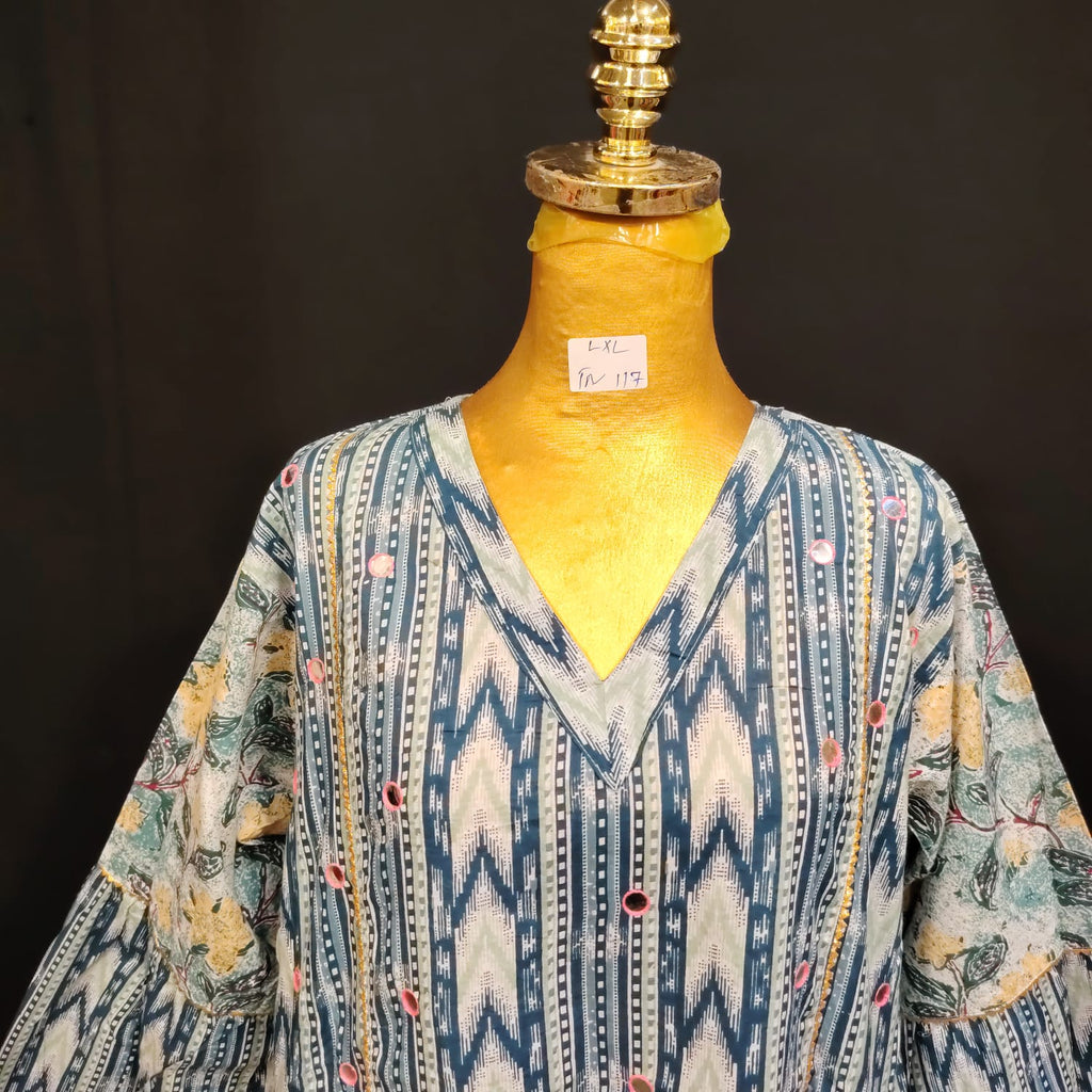 L/XL Saida Printed Cotton Dress 57" Long Jalabiya TN 117