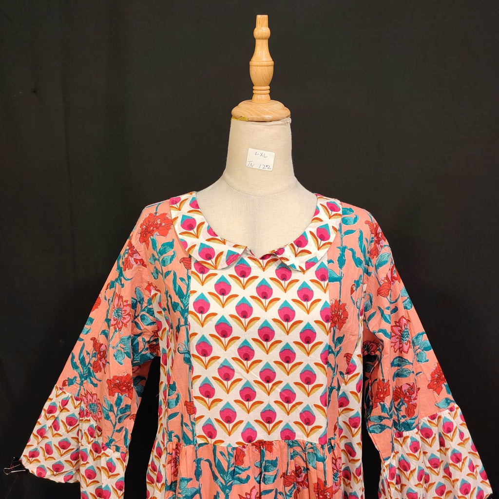 L/XL Husn Printed Cotton Dress 57" Long Jalabiya TN 122